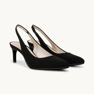 LifeStride Annalise Black Micron Slingback Pump Heels 9.5W Wide Width